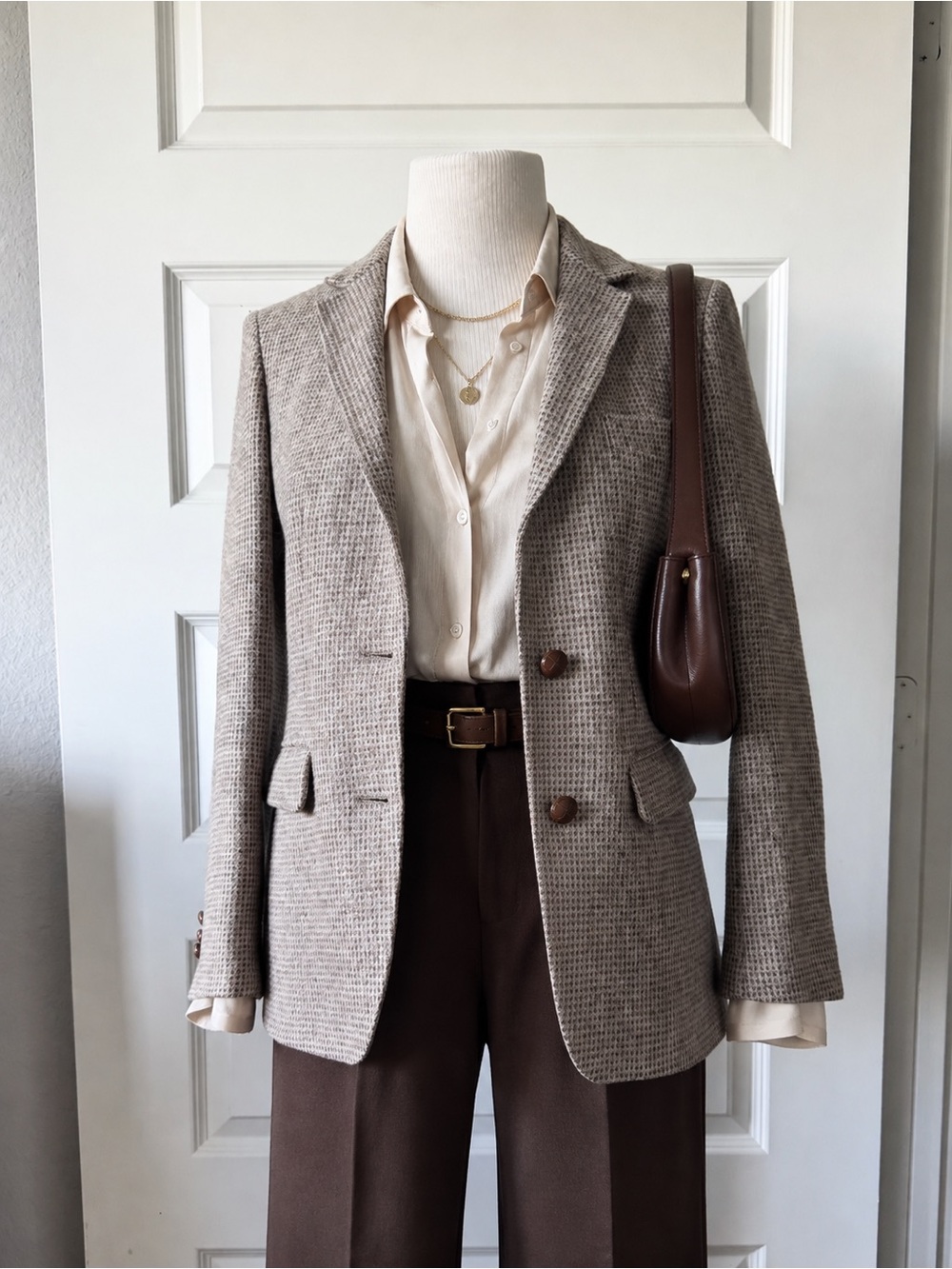 Vintage Justin Ltd. Tweed Blazer Brown Houndstooth Suede Elbow Patch Equestrian